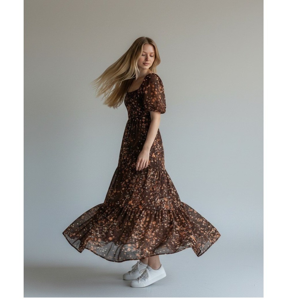 Audrey Parks Francesca's Maxi Dress Kendron Woman Small Brown Floral Smocked